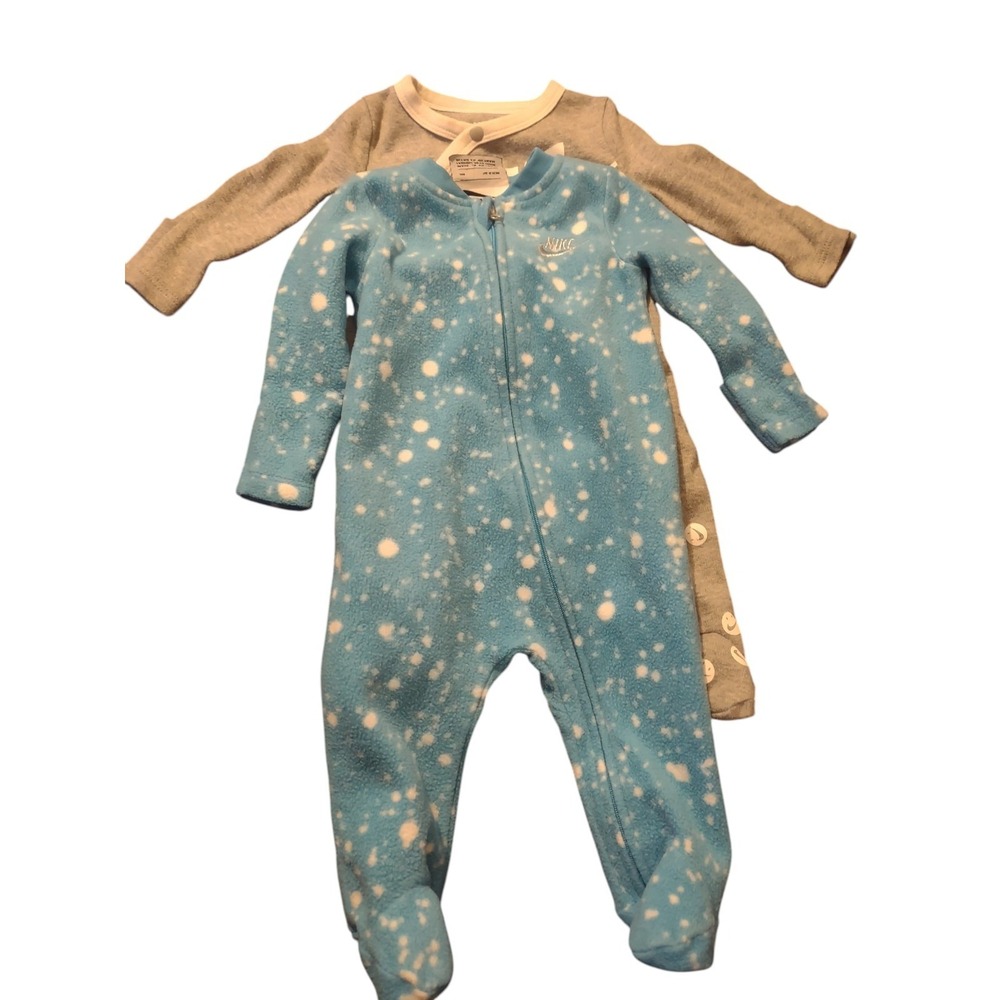 Nike Footed Baby Sleepers‎ Size 3 Months (Bundle Of 2) Cozy Smile Face Splatter
